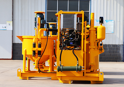 Hydraulic high pressure cement mixing grout pump station