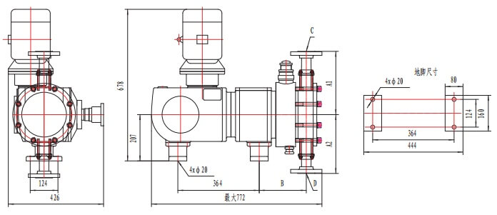 LDJ4-M Hydraulic Diaphragm Metering Pump Install Dimensions