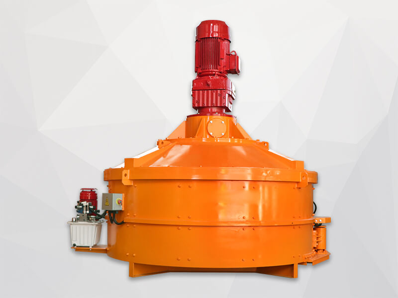 Hydraulic discharge vertical shaft planetary mixer
