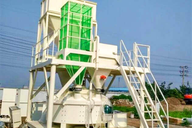 planetary concrete mixer with weighing system and skip hoist