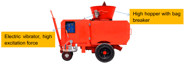 high hopper with vibrator refractory gunite machine