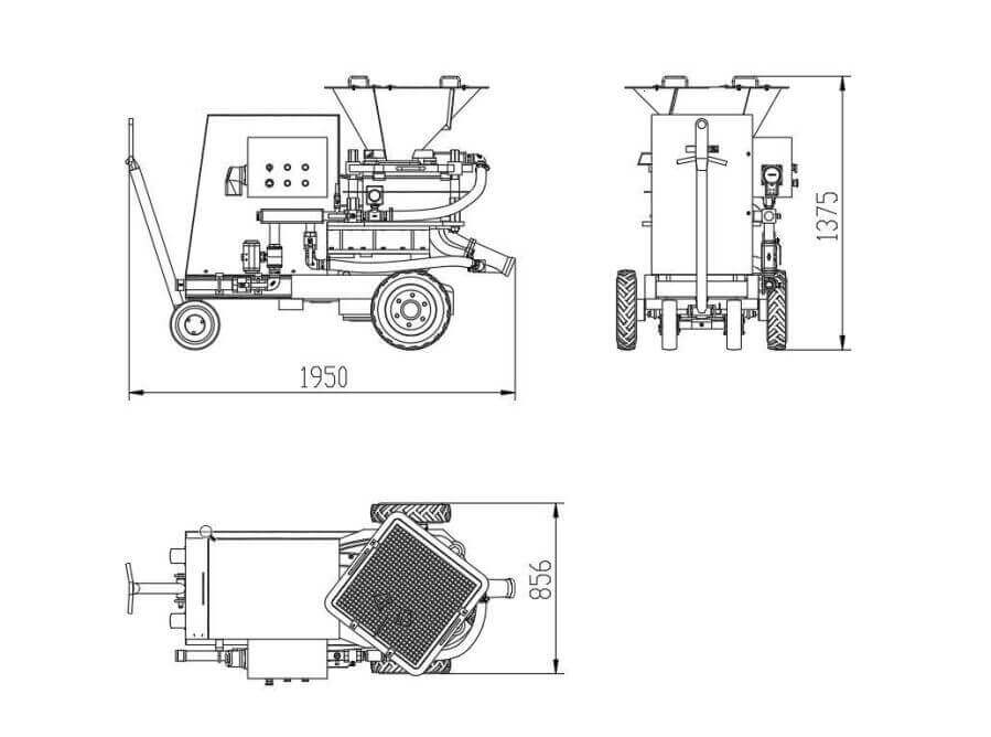 Dimension of electric motor dry and wet shotcrete machine