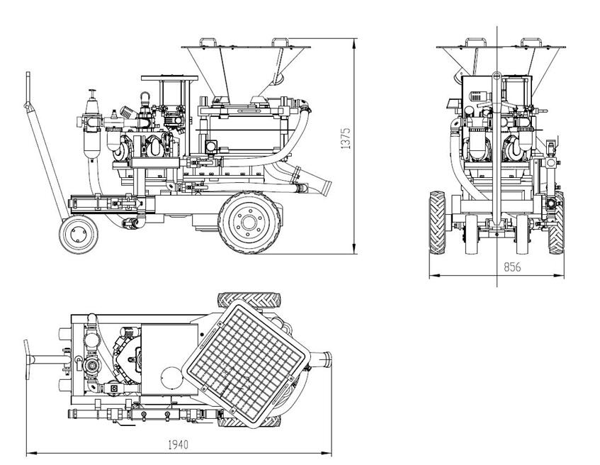 Dimension figure of concrete spraying machine